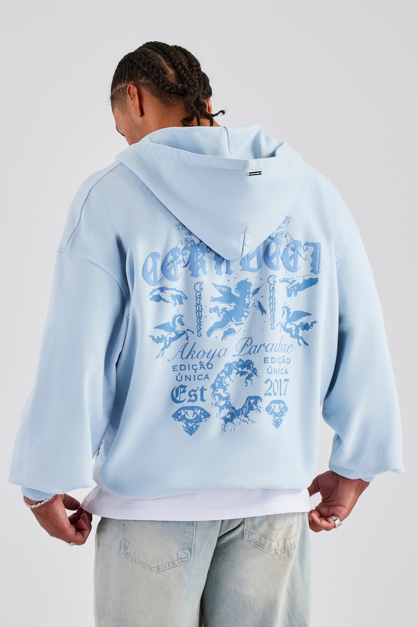 Cherub Text Zip Hoodie Light Blue Mens Hoodies Sweats Shop Zip Hoodies at CERNUCCI.COM Cernucci