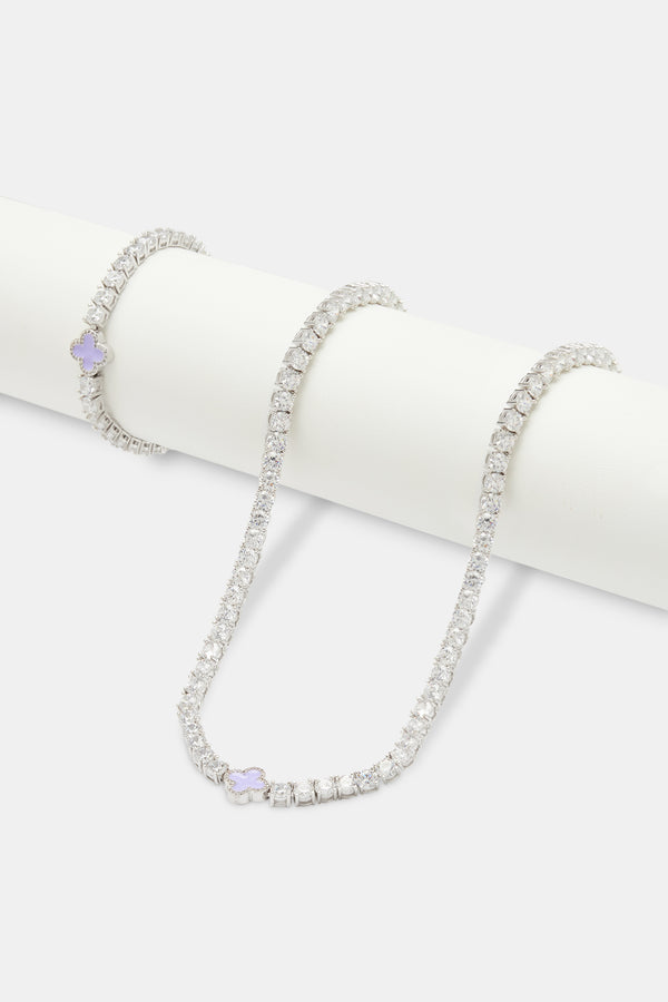 Womens Lilac Motif Tennis Chain + Bracelet
