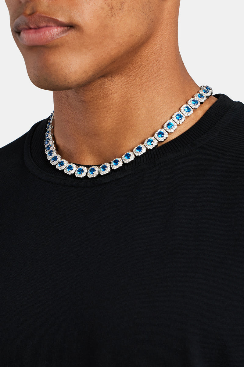 10mm Iced Blue CZ Cluster Chain