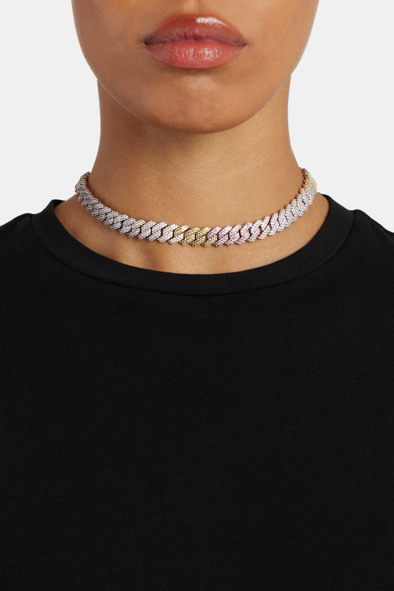 10mm Iced CZ Pastel Ombre Prong Cuban Choker