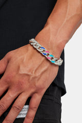 12mm Blue & Red Iced CZ Enamel Mix Cuban Bracelet