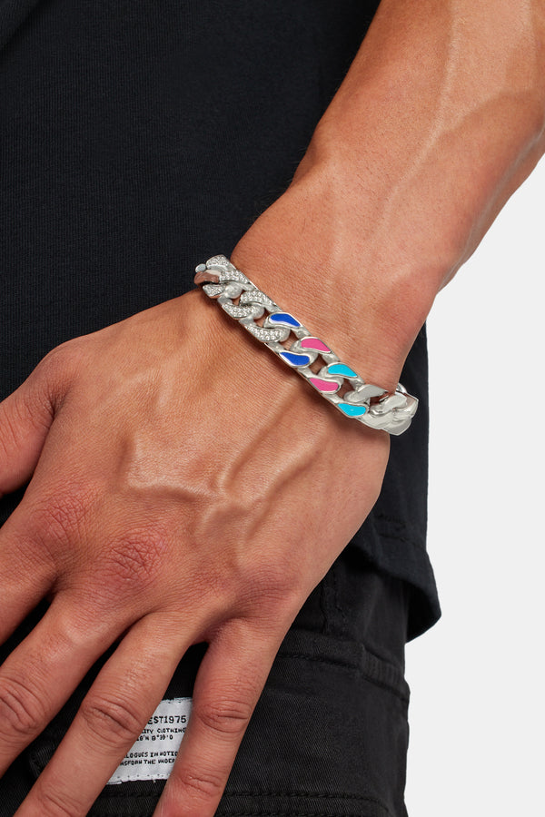 12mm Blue & Red Iced CZ Enamel Mix Cuban Bracelet