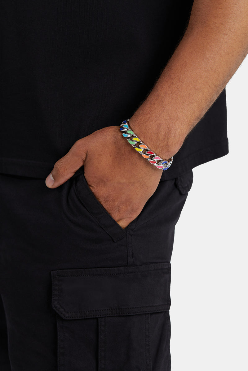 12mm Multi Colour Enamel Cuban Bracelet