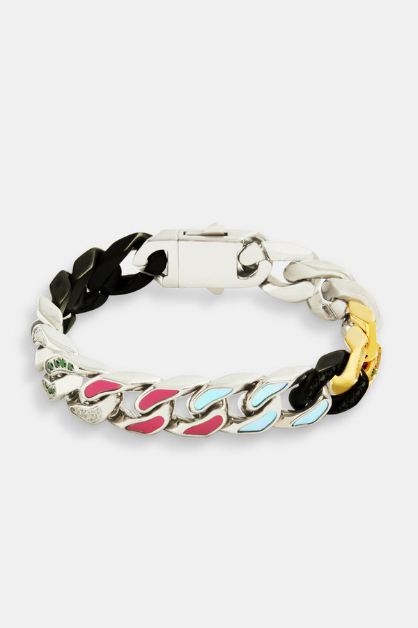 12mm Iced CZ & Colour Enamel Mix Cuban Bracelet