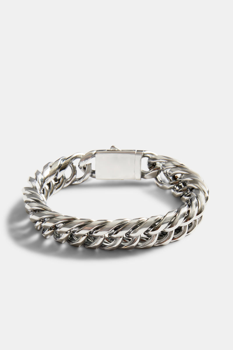 13mm Polished Square Cuban Link Bracelet - Stainless Steel