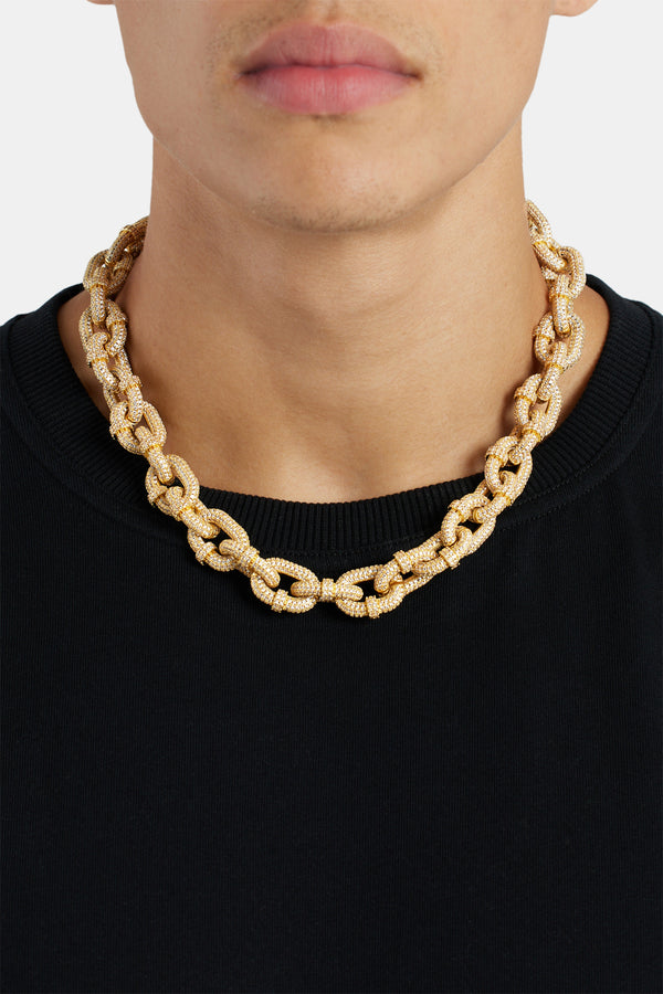 14mm Iced Chunky Link Pave Chain - Gold