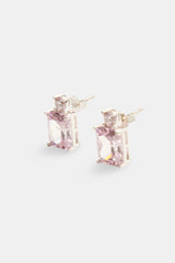 14mm Sterling Silver Pink CZ Square Stud Earrings
