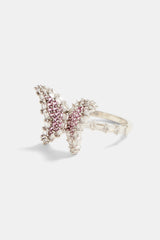 15mm Iced Pink CZ Butterfly Ring