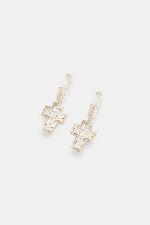 17mm 925 Baguette Cross Drop Earrings