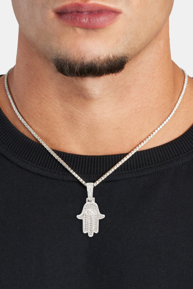 17mm Iced CZ Hamsa Hand Pendant