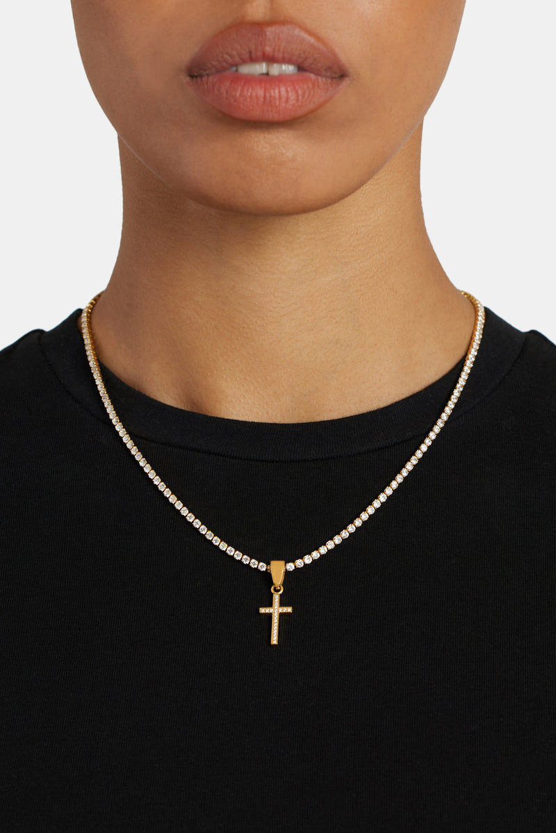 18mm Iced CZ Gold Plated Cross Pendant