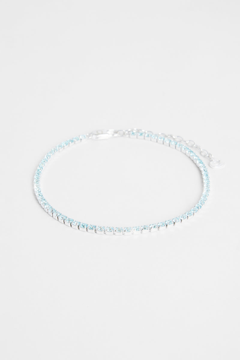 2.5mm Iced Blue CZ Micro Tennis Anklet