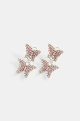 25mm Iced Pink CZ Butterfly Drop Earrings