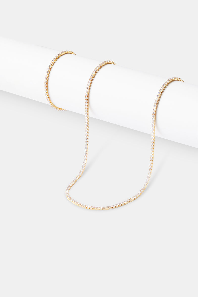 Womens Micro Tennis Chain & Bracelet - Gold