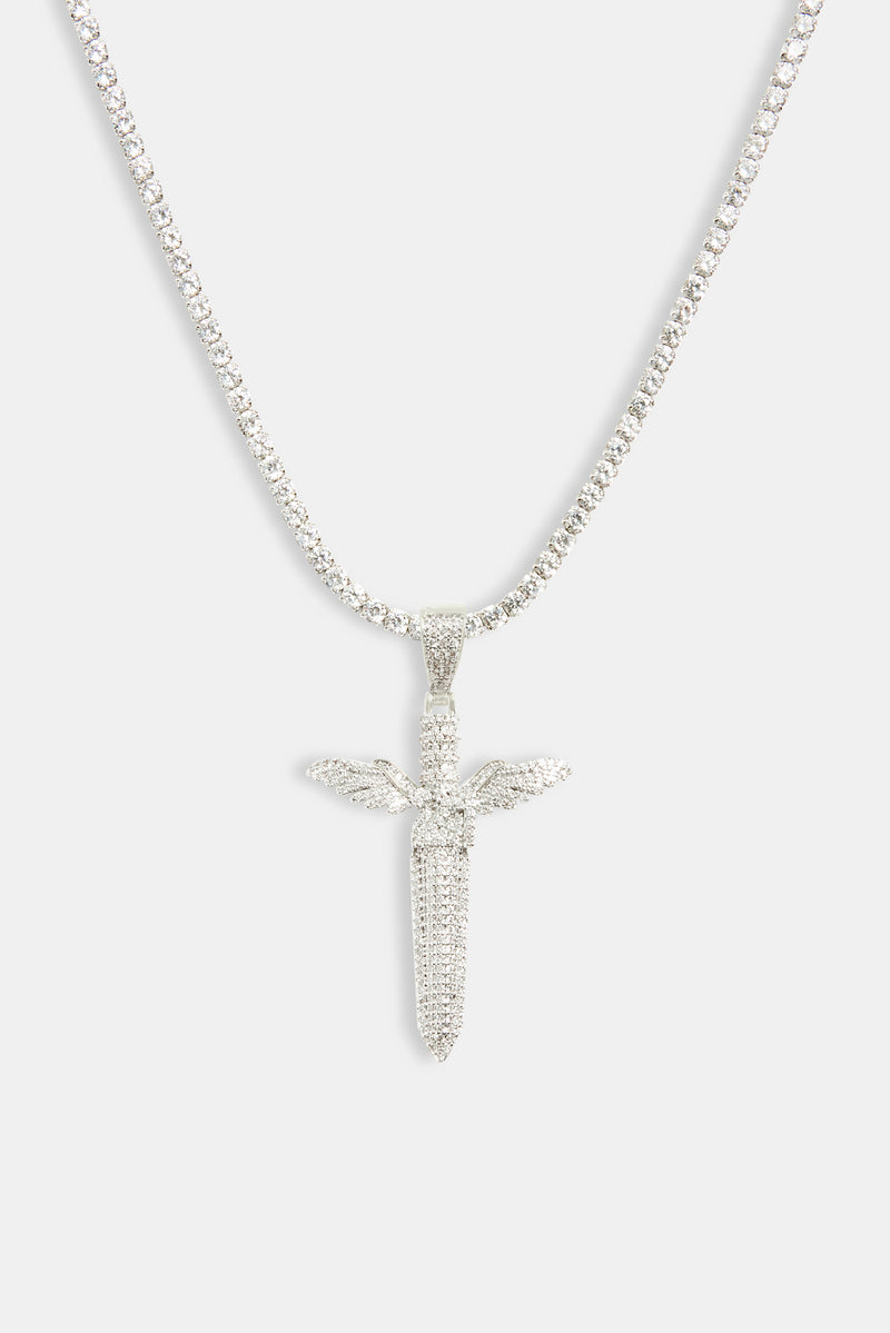 Large 50mm Iced CZ Pave Sword Pendant