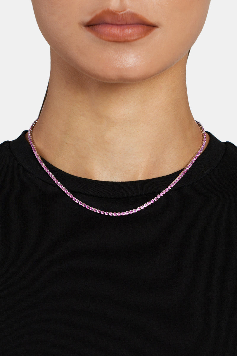 2mm Pink Iced CZ Micro Tennis Chain