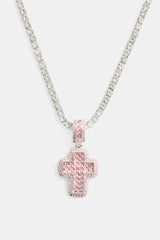 35mm Iced Pink CZ Baguette Cross Pendant