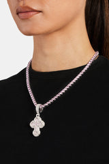 35mm Iced Pink CZ Rounded Cross Pendant