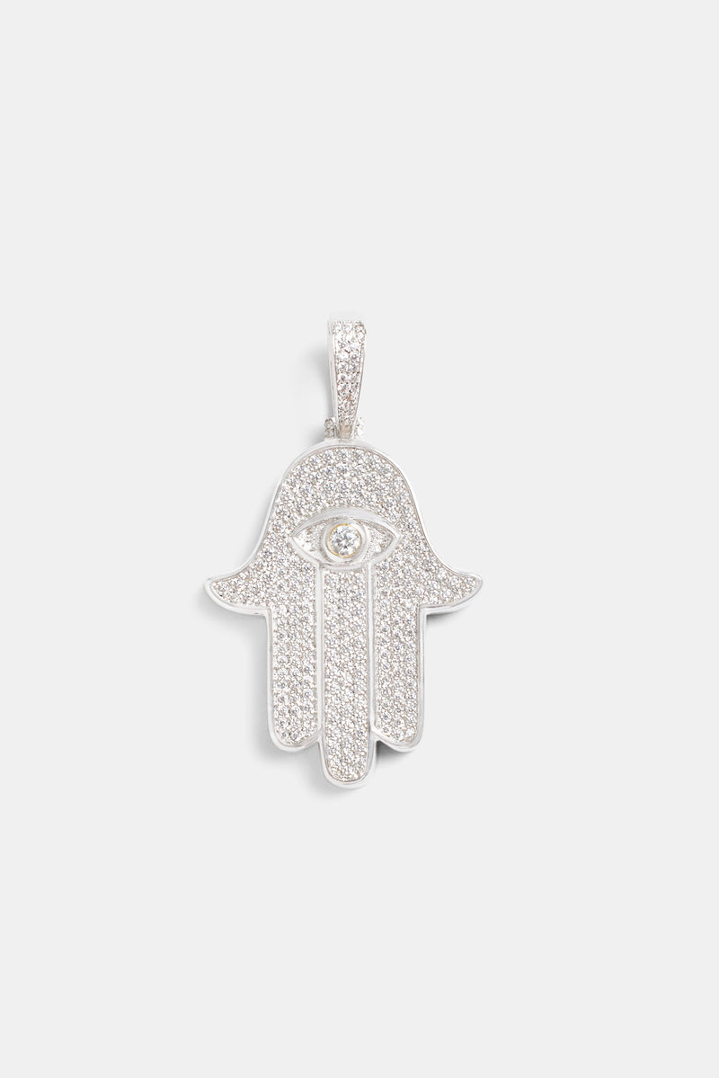 36mm Iced CZ Hamsa Hand Pendant