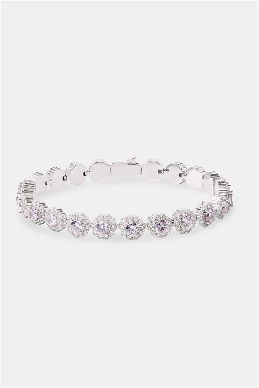 Iced Purple Round Tennis Bracelet - White