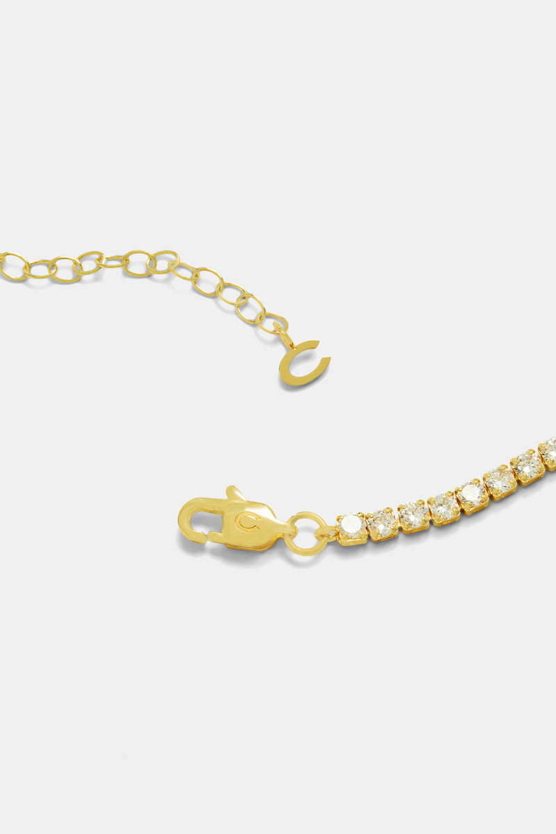 3mm Gold Plated Iced CZ Black Enamel Heart Tennis Chain