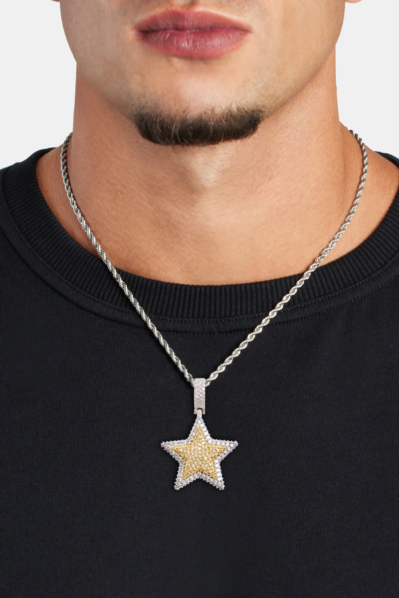 Iced CZ 2 Tone Star Pendant