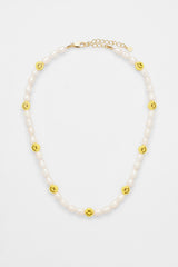 Freshwater Pearl and Yellow Face Motif Necklace
