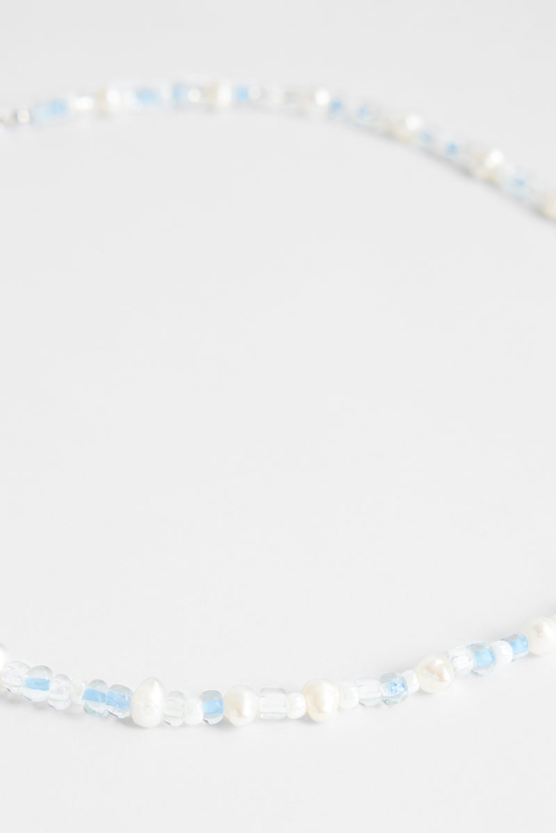 4mm Freshwater Pearl & Blue Toned Bead Necklace