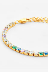 4mm Iced Multi Colour Tennis Bracelet - Gold