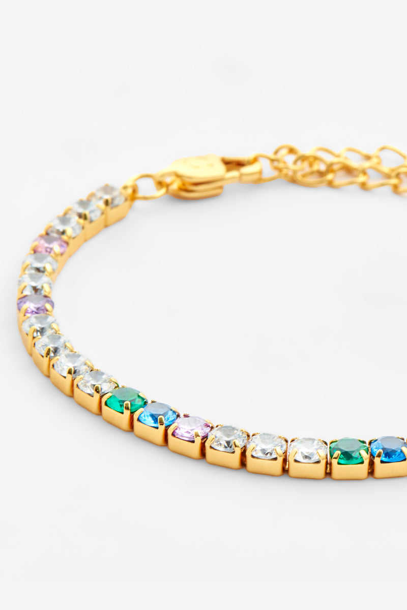 4mm Iced Multi Colour Tennis Bracelet - Gold