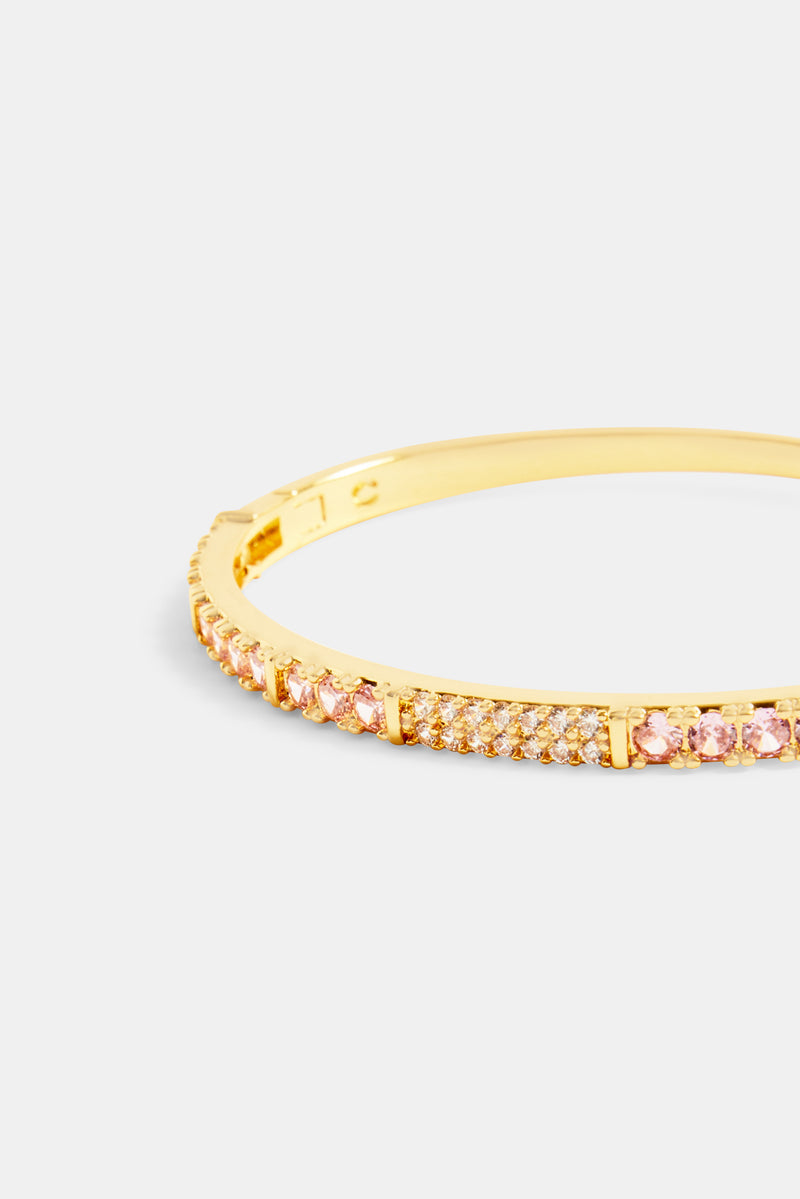 4mm Gold Plated Iced Pink & Clear CZ Colourblock Bangle