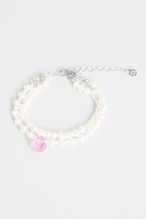 5mm Double Layer Star & Shell Charm Freshwater Pearl Bracelet