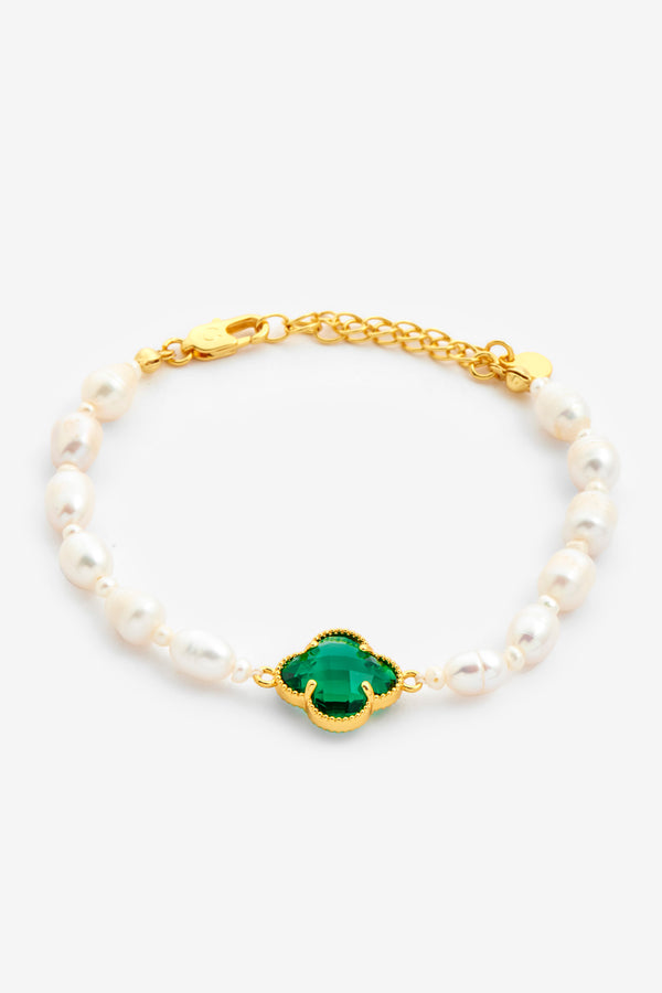 5mm Freshwater Pearl Green Motif Bracelet