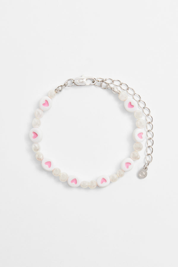 5mm Freshwater Pearl & Heart Bead Bracelet