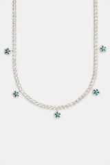 5mm Iced Blue CZ Flower Drop Tennis Necklace