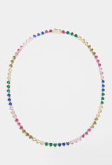 5mm Iced Multi Colour Heart Tennis Necklace - Gold