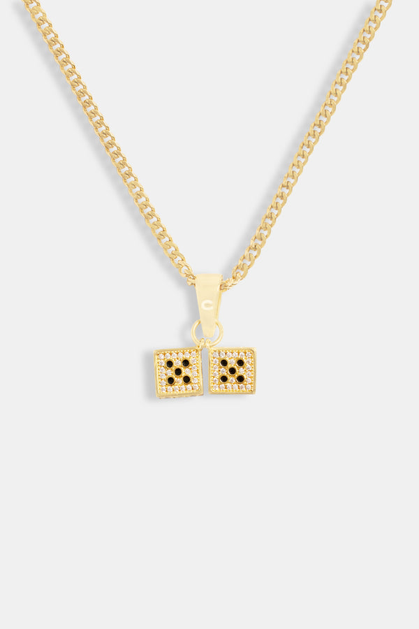 Gold Plated 9mm Iced CZ Pair of Dice Micro Cuban Necklace