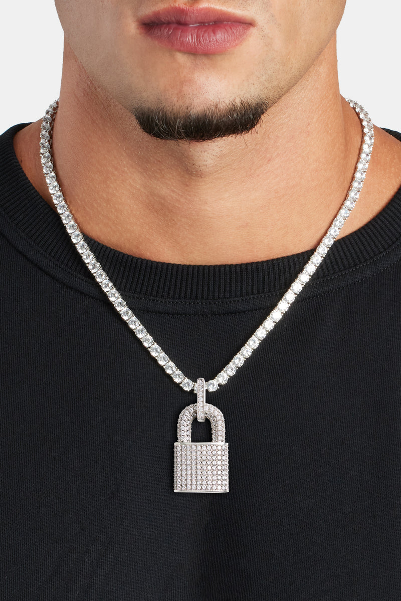 Iced CZ Padlock Pendant