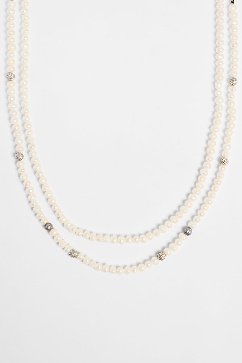 6mm Double Layer Freshwater Pearl & Iced Ball Necklace