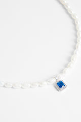 6mm Freshwater Pearl & Blue Gemstone Necklace