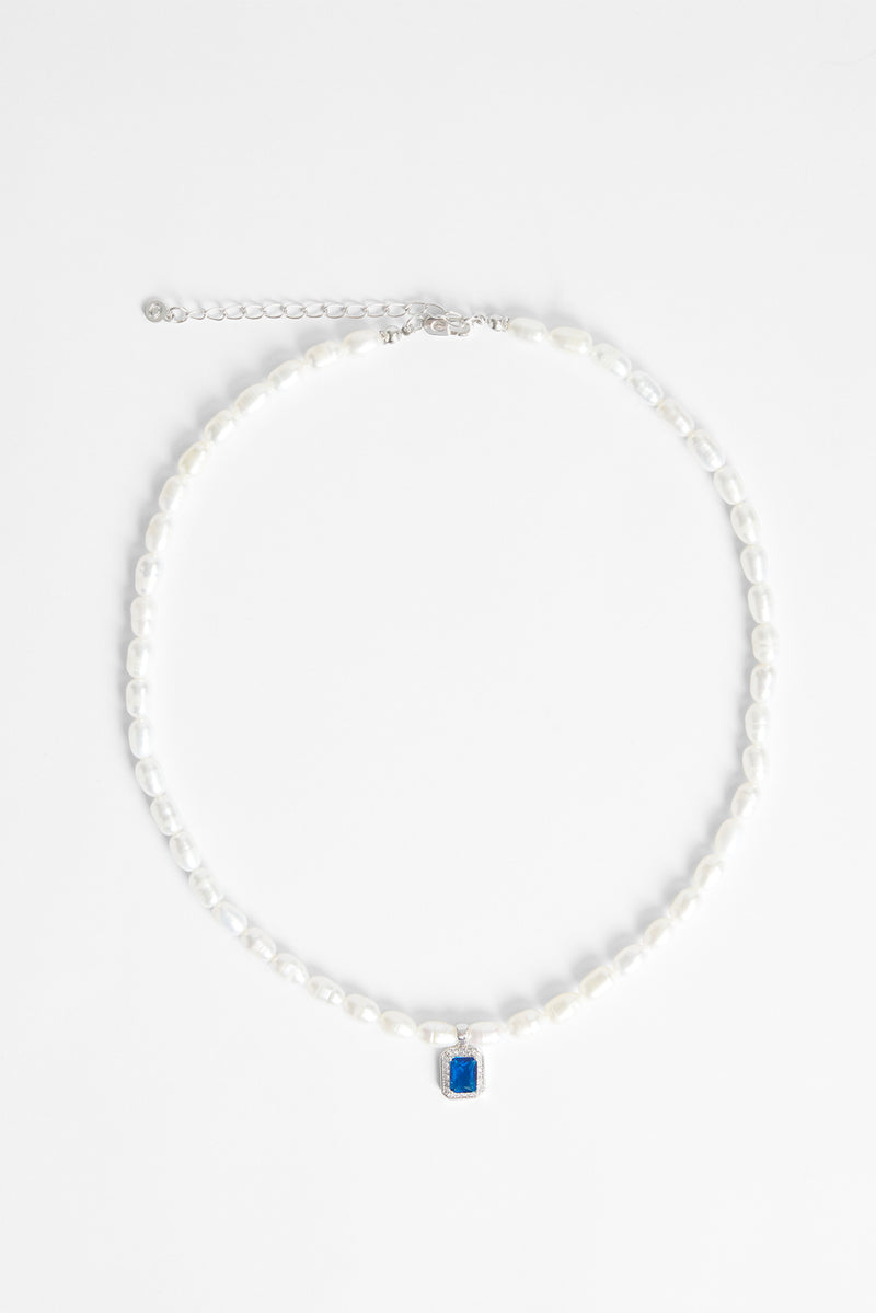 6mm Freshwater Pearl & Blue Gemstone Necklace