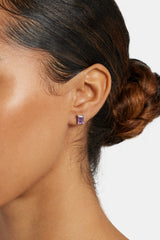 6mm Purple CZ Baguette Stone Stud Earrings