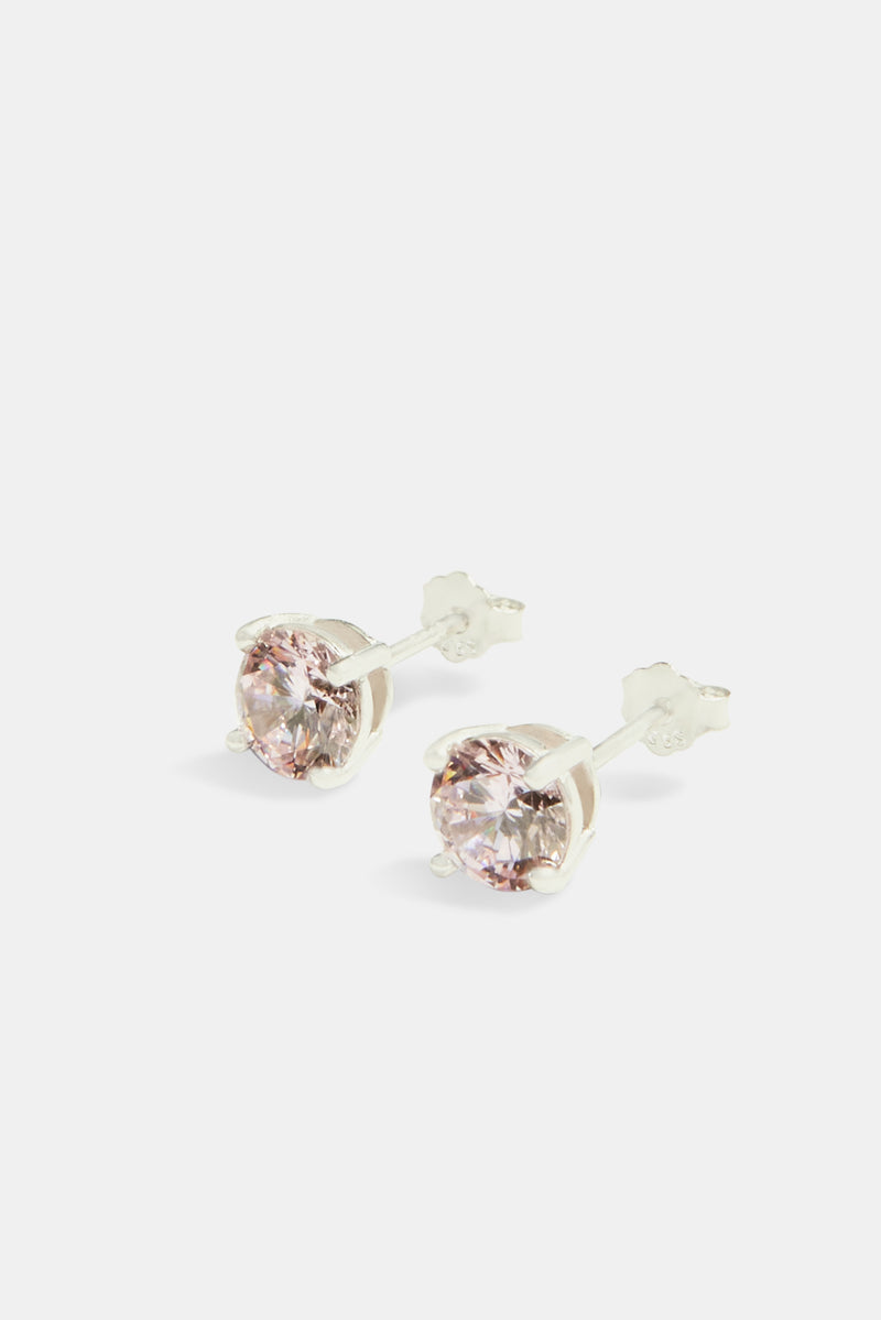 6mm Round Cut Stud Earrings - Light Pink