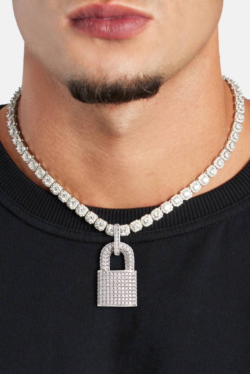 Iced CZ Padlock Pendant