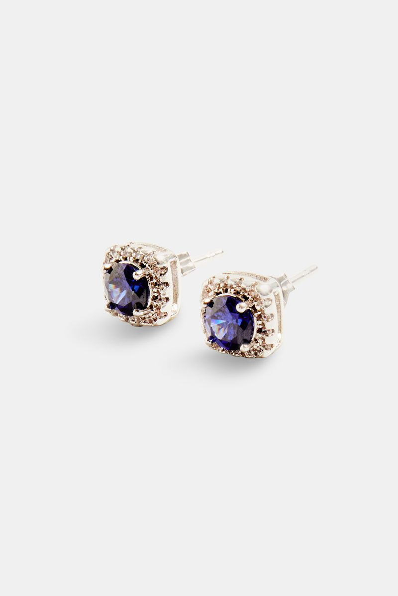 7mm Iced Cobalt Cluster Stud Earrings