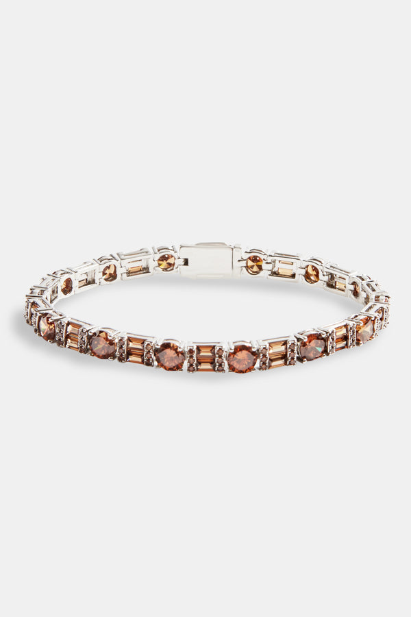 7mm Iced CZ Chocolate Round & Rectangle Mix Tennis Bracelet