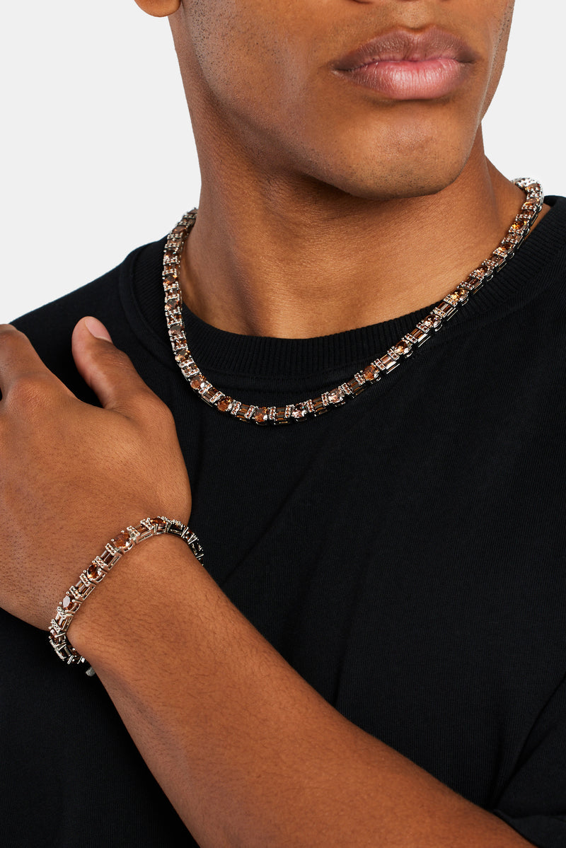 7mm Iced CZ Chocolate Round & Rectangle Mix Tennis Chain