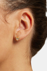 7mm Gold Plated Iced CZ Heart Stud Earrings