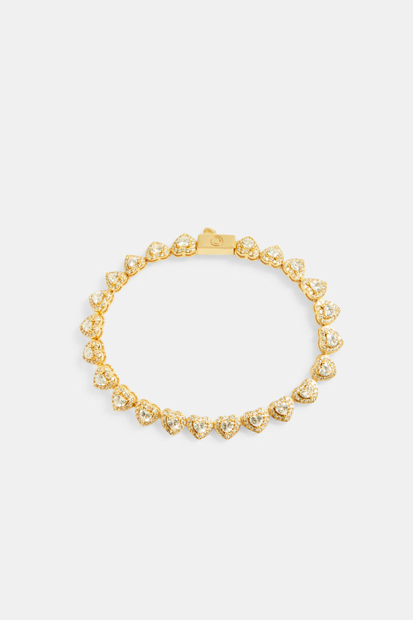 7mm Gold Plated Iced CZ Heart Tennis Bracelet