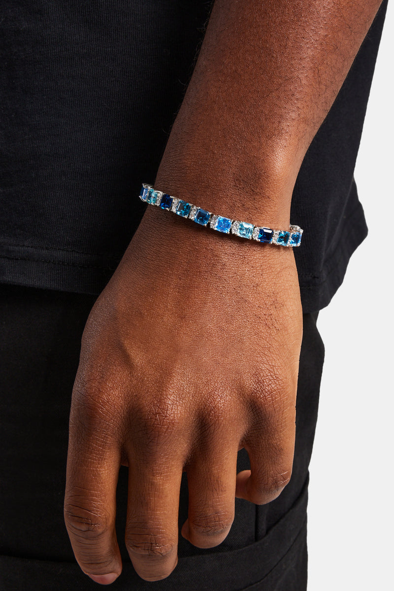 Iced Square Tennis Bracelet - Blue